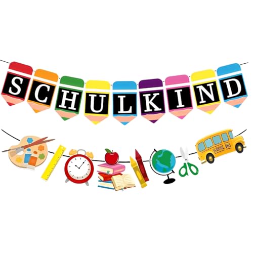 WUSJCOF Décoration de rentrée des Classes - Guirlande d'écolier Pastel avec Cartes 'Schulkind' DIY - Bannière en Papier - Décoration Suspendue pour rentrée Scolaire et fête
