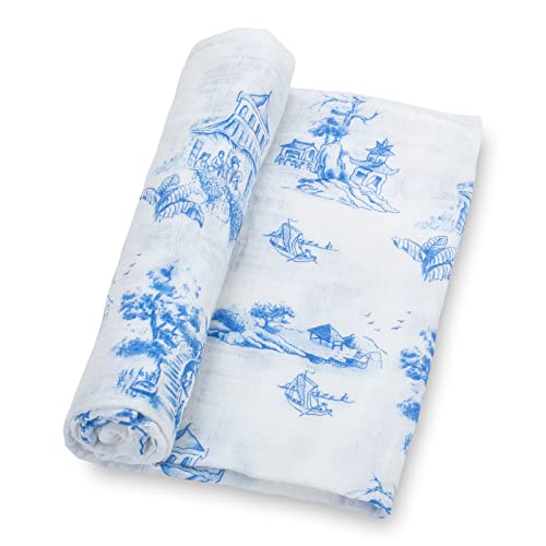 Image of LollyBanks Swaddle Blanket, 100% Cotton Muslin Swaddle Blankets for Boys and Girls, Large 47 x 47 Inches Baby Blanket, Soft and Breathable Newborn Receiving Blankets, Registry (Chinoiserie Print)