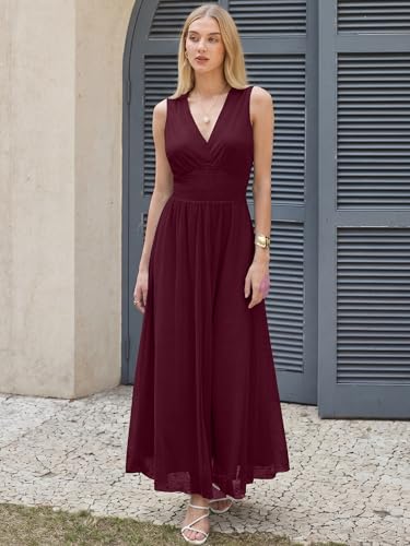 Image of ANRABESS Women's Floral Tulle Wedding Guest Maxi Dress | V Neck Sleeveless,A-Line Elastic Waist,Casual Flowy Formal Boho,Bridal Shower Garden Party Beach Vacation,Summer Fall
