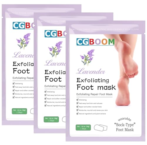 Mascarilla exfoliante pies, 3 pares,calcetines exfoliantes de pies, peeling pies, foot peel mask, probada dermatológicamente, eficaz para callos pies eliminar (Lavanda)
