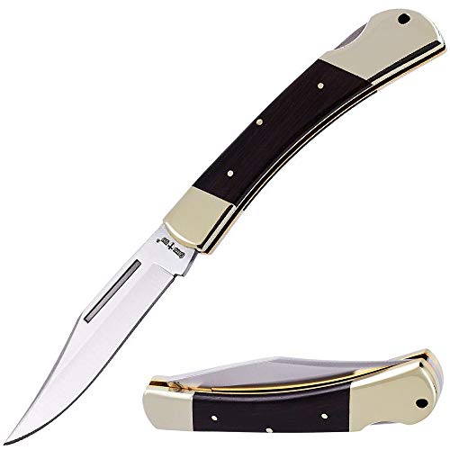 Folding Knife - Folding Pocket Knife - EDC and Outdoor Large Fold Knives Classic Clip-point Stainless Steel Blade Wooden Handle - Best Strong Pocket Knife for Urban and Hiking - Grand Way FB 1005 A