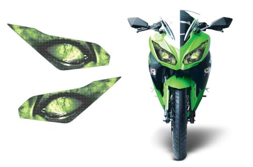 AMR Racing Sport Bike Headlight Eye Graphics Decal Cover Compatible with Kawasaki Ninja 300 2012-2014 - Corrupt Green