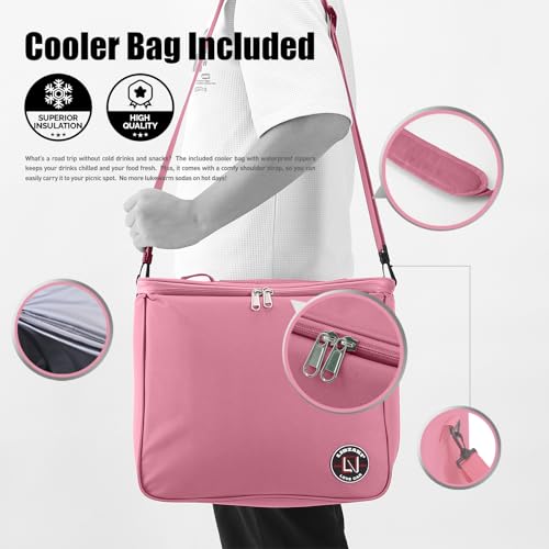 Image of LIBZAKI Oversize 4 in 1 Car Trunk Storage Organizer, Multi Compartment Collapsible Trunk Storage Box with Cooler Bag for Car Truck SUV-Pink