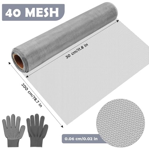 Maschendrahtzaun 40 Mesh, Drahtgitter Feinmaschig, Wühlmausgitter für Hochbeet, Fliegengitter Metall 30 x 200 cm, Fenstergitter Insektenschutz Apertur 0,6 mm, Mit Handschuhen, Sichereres Schneiden