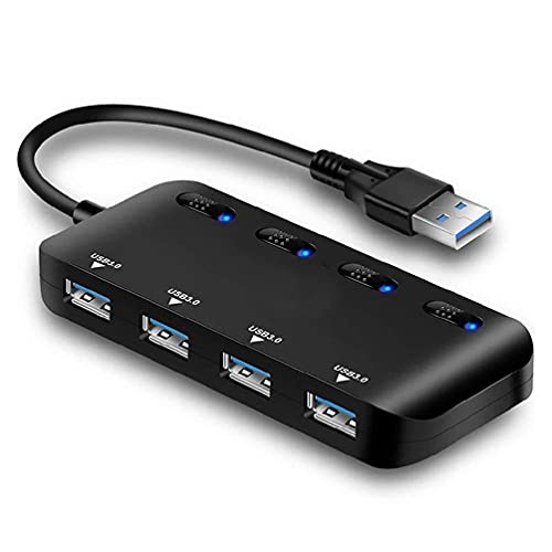 Happaiersouty 4 Port USB Hub with Power Adapter USB3.0 Hub High Speed 5Gbps for PC Notebook Game Thin and Portable USB hub Powered 3.0 Laptop for pc for pc Gaming USB hub 3.0 Splitter 4 Ports