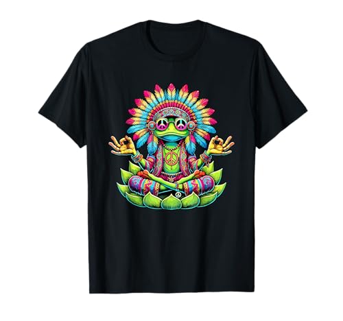 Grenouille hippie, costume des années 60 et années 70, lunettes de soleil, signe de la paix T-Shirt