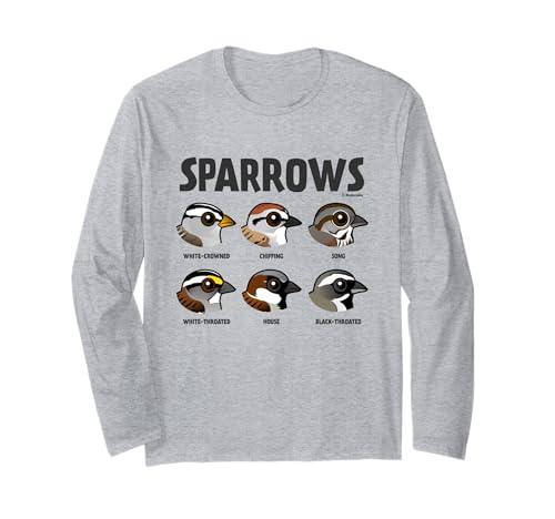SPARROWS Cute Cartoon Bird Species Graphic Design Birder Long Sleeve T-Shirt