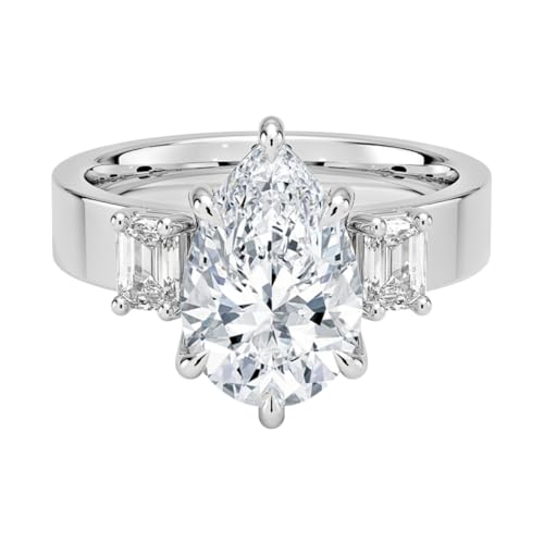 4 CT Pear Cut Lab Grown Diamond Emerald Three Stone Engagement Ring