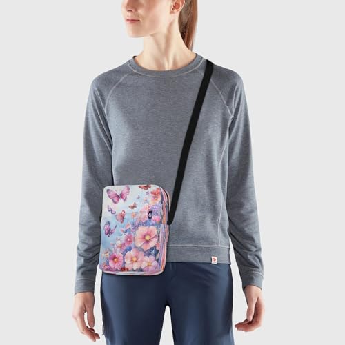 Crossbody Bag Butterfly Pink Purple Flowers Messenger Bag for Women Men Purse Shoulder Bag Satchel Bag with Adjustable Strap 202b6880 6