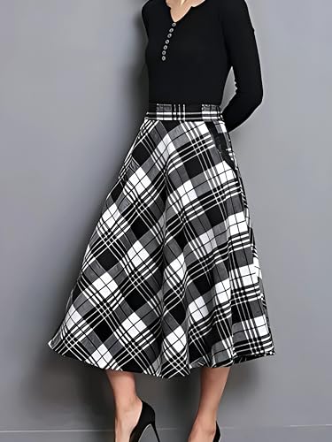 Image of Cotton A-Line Midi Skirt for Girls | Elegant Maroon Blue Black Checks | Everyday Wear