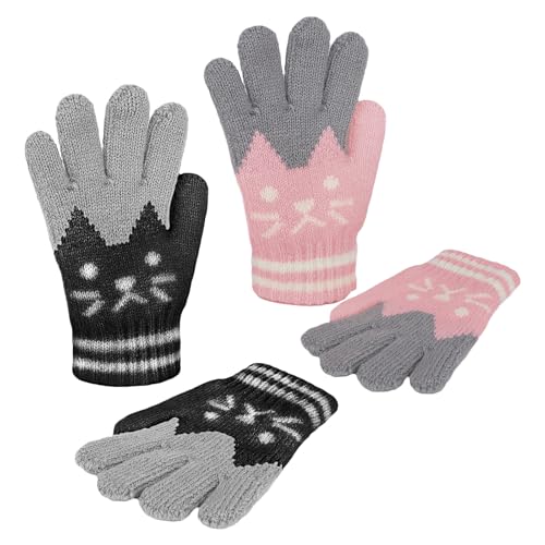 PURFUN Kids Cartoon Cat Full Finger Gloves Girls Boys Winter Thermal Skate Cycling Ski Knitted Gloves Mittens for 3-6 Yrs3