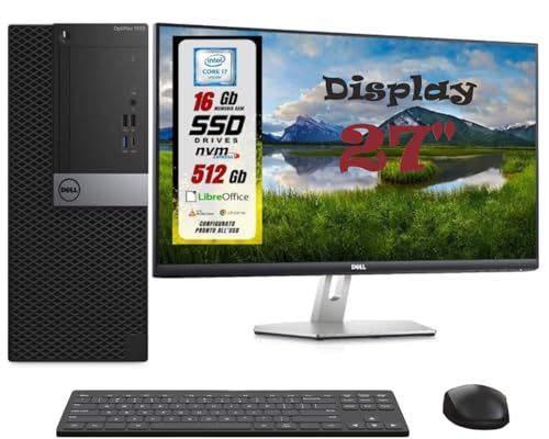 Migliori PC desktop fissi PC optiplex 7050 computer desktop Tower (Ricondizionato) windows 11 pro + office |Core i7 6700t | Ram 16GB| SSD M.2 512 GB NVME | Postazione completa + monitor 27' + (tast e mouse omaggio)
