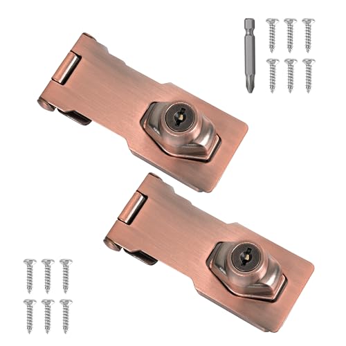 Image of 2 Pcs keyed Hasp Lock,3 inch keyed hasp Locks Twist knob keyed Locking hasp for Cabinet Small Door,Hasp Lock with Keys,Metal Safety Hasp Latches (2 Pcs Red Bronze, 3 inch)