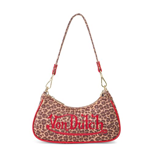 Von Dutch Womens Animal Print Shoulder Bag Stylish Handbag with Adjustable Strap Spacious Interior and Iconic Logo Design (Leopard)