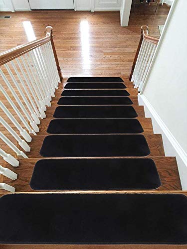 emmahome Carpet Stair Treads NON-SLIP MACHINE WASHABLE Mats/Rugs, 22x67cm, 11mm Thickness (Black, 13)