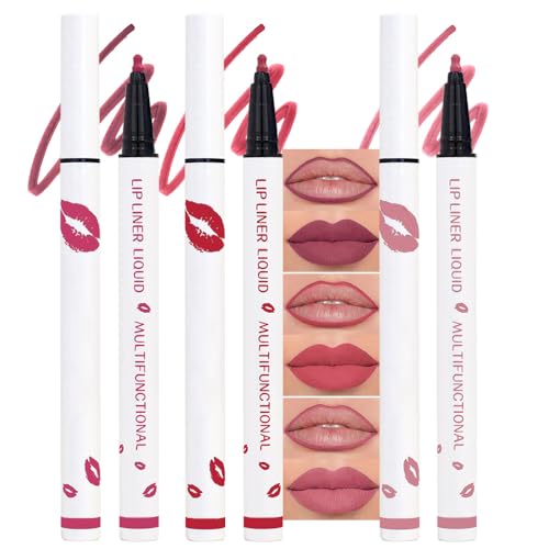 Image of 3Pcs Longwear Liquid Lip Liner Stain Marker Pen Set Long Lasting Waterproof, Mauve Dusty Pink Red Matte Permanent 24 Hour Lip Liner and Lipstick Combo, Color Stay Lipliner All Day, Lip Stains peel off