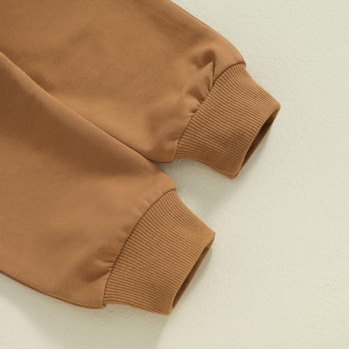 Baby Boy Fall Clothes Set Long Sleeve Letter Print Sweatshirt Pants Toddler Infant Outfits 6 12 18 24 Months 2T (Solid Letter Khaki, 6-12 Months)