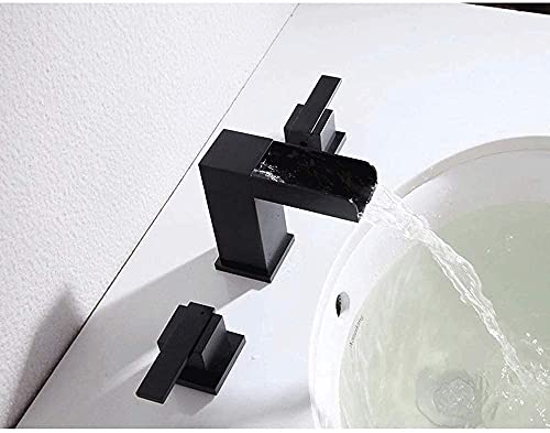 Robinet de lavabo cascade noir à trois trous pour salle de bain moderne - 2