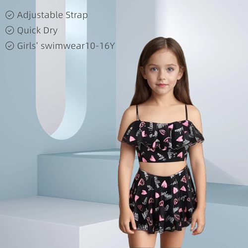 Girls Swimsuit Two Piece 6-16 Years Floral Swimwear Ruffle Bathing Suit Mermaid Tankini3