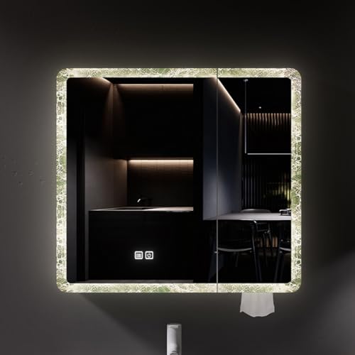 GAONUDAN Espejo de tocador de baño con Luces y Almacenamiento, gabinete de Pared de Medicina de aleación de Aluminio Inteligente, gabinete de Espejo de tocador con antivaho, gabinete de Medicina de b