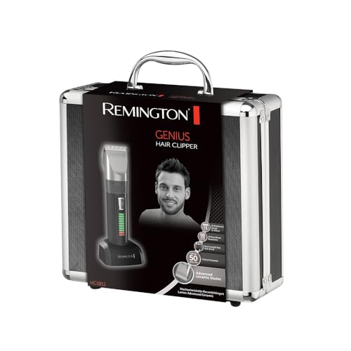 Remington Haarschneidemaschine Profi [selbstschärf. Keramik Klingen/0,8-40mm/Präzisionseinstellung] Haarschneider Set (10 Aufsteckkämme, Netz-/Akkubetrieb, Lithium, Alukoffer, Friseurumhang) HC5811