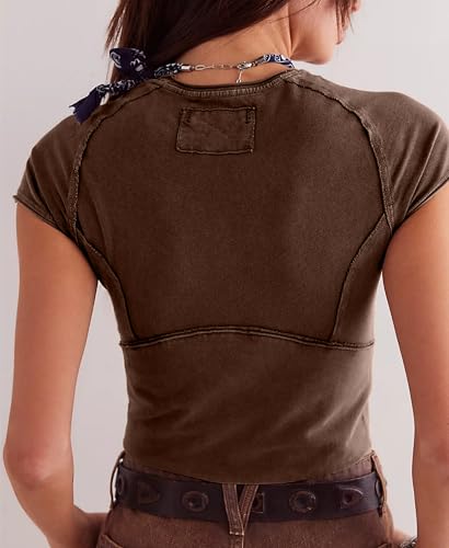 Aimiray Women's Y2k Basic Tees Short Sleeve Fitted Baby Tees Slimming White Cute Crop Tops Summer Tight Shirts3