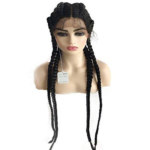 Long Black Braided Wigs for Black Women Soft Full Box Braids Glueless Lace Front Wigs with Baby Hair Natural Hairline Knotless Cornrow Braid Wig Synthetic Heat Resistant Fiber Cosplay Halloween 30Inch - Image 3