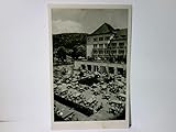 Radiumbad Oberschlema im Erzgebirge / Bad Schlema. Alte Ansichtskarte / Postkarte s/w, gel. ca 1935. Wohl Kurhotel ? mit Außengastronomie aus der Vogelperspektive.