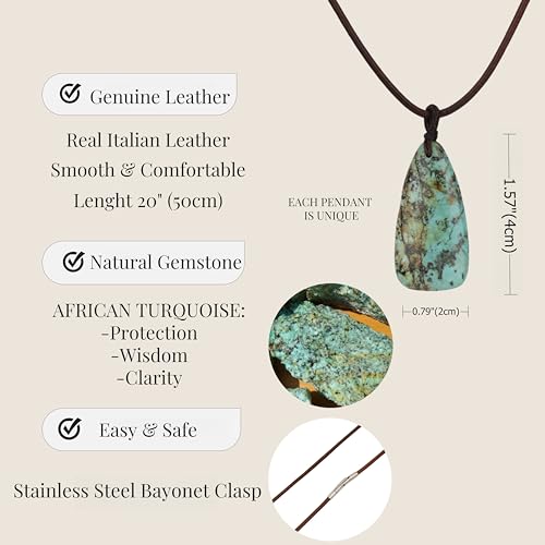 COAI Genuine Leather Necklace for Men Women, Teardrop Pendant African Turquoise Necklace for Men Women3