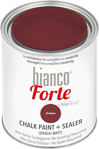 Bianco Forte - Bordeaux - (1L) - Peinture à la Craie & Vernis 2-en-1: Peinture Ultra Résistante pour Meubles, Armoires, Murs & Portes - Séchage Rapide,...