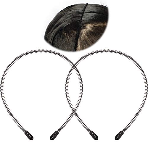 2 Paquets Bandeau au Dos Lissé, Bandeau en Métal Noir de Mode de Sports Extérieur, Bandeaux Unisexe, Bandeau Antidérapant, Accessoires de Cheveux Élastiques pour Yoga Sports Extérieur (Petit Ressort) Cover