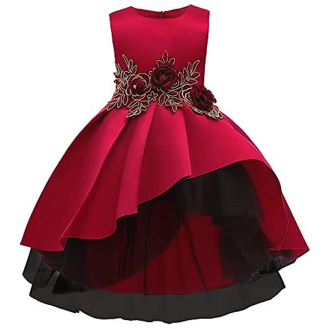 Mokpi Flower Girl's Wedding Party Dress Princess Birthday Pageant Formal Ball Gown Prom (Red, 140) Cover