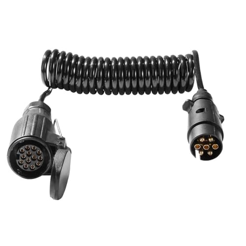 JVJ Adapterkabel 7 auf 13 Polig Spiralkabel 3m Adapter Anhänger Verlängerungskabel Verbindung Verbindungskabel mit Stecker 7 Polig und Steckdose 13 Polig für 12V Wohnwagen KFZ Wohnmobil PKW