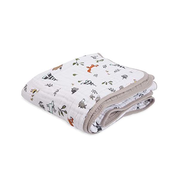 Little Unicorn | Baumwoll-Musselin Steppdecke ( Forest Friends ) , 1 pack