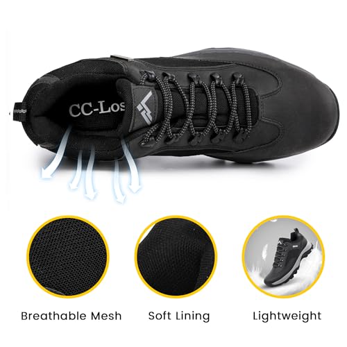 Image of CC-Los Men's Waterproof Hiking Shoes Slip Resistant Work Shoes Durable Rubber Sole Outdoor Trekking Daily Work Brown Size 7-13.5