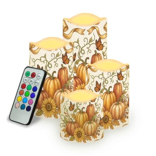 Image of Christmas Flameless Candles with Remote Set of 4 | Xmas Bow Ribbon Flameless Candle Set with Timer, Battery Operated, Fake Candles for Kitchen Room, Home Decor