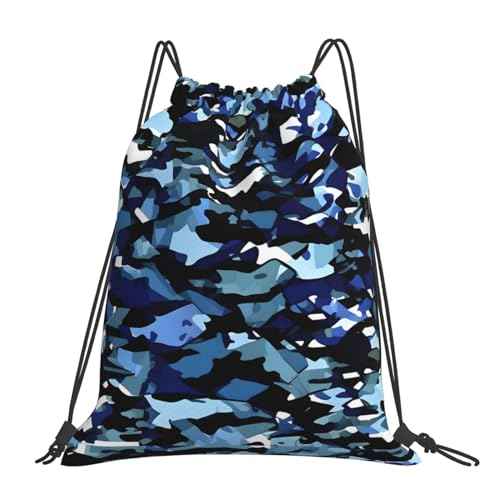 SHuWeiD Mochila con cordón con estampado de camuflaje azul, mochila casual con cordón, bolsa deportiva y fitness, Blanco, Talla única