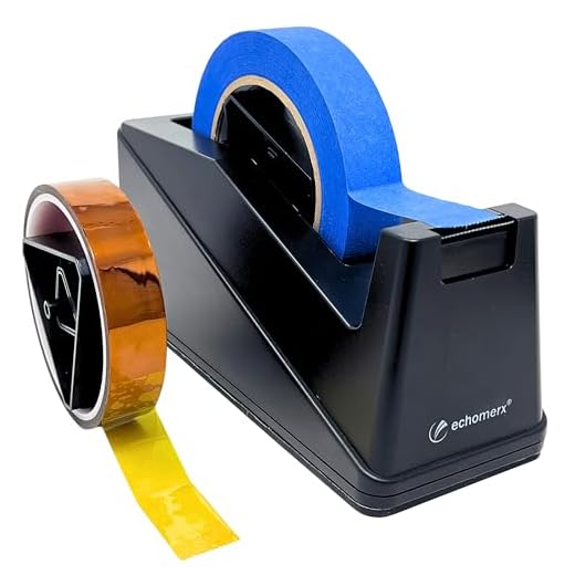 echomerx Large True-Weighted Heat Tape Dispenser for One-Handed Dispensing - Save a Hand, Cut Heat Resistant Tape for Sublimation | Heat Press, Heavy Duty, 1 + 3 in. Dual Core, Anti-Skid, Black Base