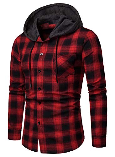 DAVID.ANN Mens Long Sleeve Plaid Classic Casual Hoodie Jackets
