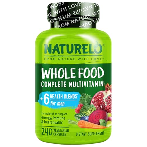 NATURELO Mens Multivitamins - One Daily Multivitamin for Men with Vitamins, Minerals & Organic Whole Foods, Boost Energy & Health, Non-GMO, 240 Vegetarian Capsules