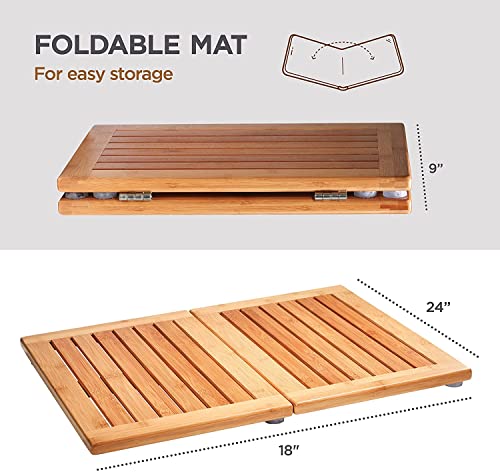 Bamboo Shower Floor Mat - Wood Bath Mat, Outdoor Shower Mat - Foldable, Non-Slip & Elegant Bamboo Floor Mat, 18 X 24 Inches #TOP2