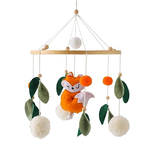 Baby Mobile Babybett Holz mit Filzbällen Mobile Windspiele Rassel wickeltisch Kinderzimmer Hängende Bettglocke für Mädchen & Jungen (Fox Leaf Mobile)