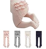 Sywwlov 4 Pairs Baby Girls Ruffle Bottom Tights Toddler Anti Slip Knit Warm Cotton Legging Stocking Pants (Ruffle Lace, 6-24Months)