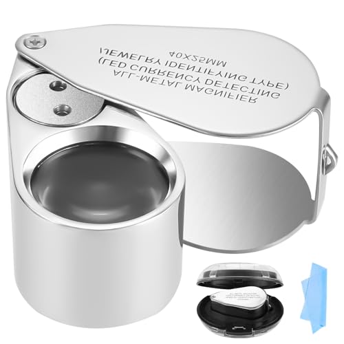 Lupa de joyería LED con 40 aumentos, lupa para joyas con luz UV, lupa plegable de metal, para joyas, monedas, relojes, billetes, sellos