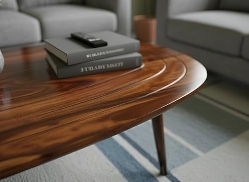 Image of Modern Sheesham Wood Oval Coffee Table, Walnut Finish | Solid Wood, Smooth Finish, For Living Room, Home, Office & Lounge, Center Table