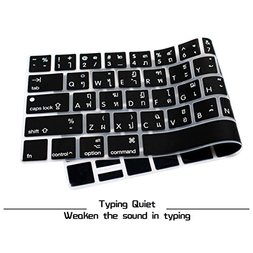 Hrh Thai Language Silicone Keyboard Cover Skin For Macbook Pro With Touch Bar 13 Inch And 15 Inch (A1989/A1706/A2159,A1990/A1707) 2019 2018 2016 2017 Release With Touch Id,Both European/Usa Layout #TOP3