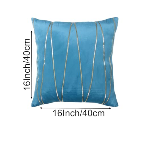Image of Amazon Brand - Umi Gold Leather Striped Pack of 2 Throw Pillow Covers Velvet Decorative Cushion Covers Cases for Sofa Bedroom Livingroom Car 16 x 16 inch in Teal Color
