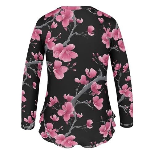 ALAZA Toddler Swimsuit Girl Bathing Suit Swimwear Rash Guard Plum Blossom Pink Long Sleeve 3T3