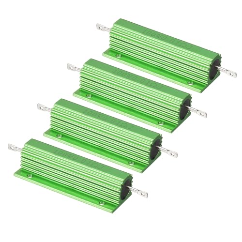 PATIKIL 100W 0.01 Ohm Aluminum Shell Resistor, 4 Pack Aluminum Housing Resistor Housed Case Wirewound Resistors Screw Tap Power Resistor 5% Tolerance, Green