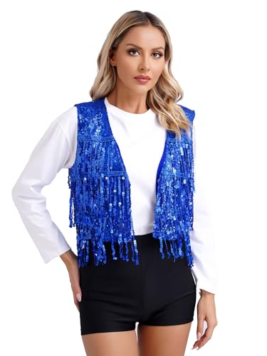 YiZYiF Womens Sequin Fringe Sleeveless Vest Sparkly Fitted Jacket Crop Cardigan Rave Outfits Clubwear3